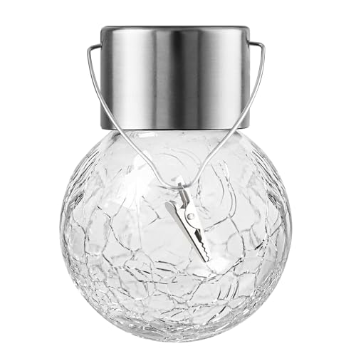 32 Pack Hanging Solar Lights Outdoor Decorative, Waterproof Solar Globe Lantern with Handle and Clip, Solar Powered Cracked Glass Ball Lights for Garden Yard Patio, Fence Tree Umbrella, Holiday Décor - color: Color Changing, size: 32