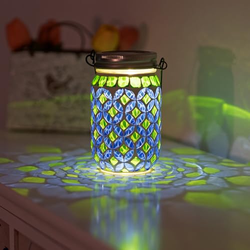 Stargarden Mosaic Solar Lantern , Outdoor Hanging Lantern Waterproof Table Lamp Mosaic Night Light for Tree, Garden, Patio, Yard, Outdoor(Blue Green) - color: Blue Circle
