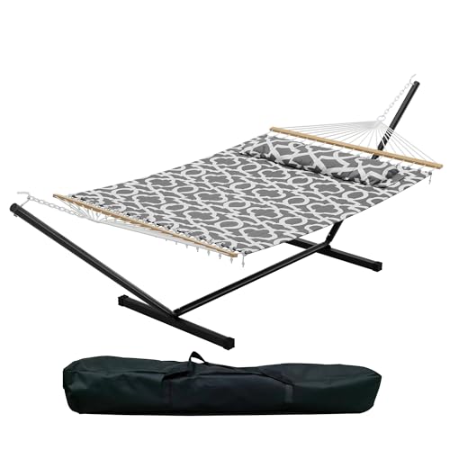 GarveeHome 2 Person Hammock with Stand, Heavy Duty Hammock with Carrying Bag, Soft Pillow, 475 lbs Capacity, Freestanding & Portable for Patio, Garden, Camping, Light Grey - color: Widen--light Grey