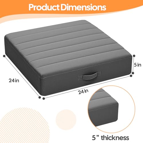 MeMoreCool Square Floor Pillow for Adults and Kids, Large Meditation Cushion with Thick Foam and Washable Tufted Cover, 24-Inch Grey Seat for Sitting and Yoga - color: Dark Grey, size: 24 Inch