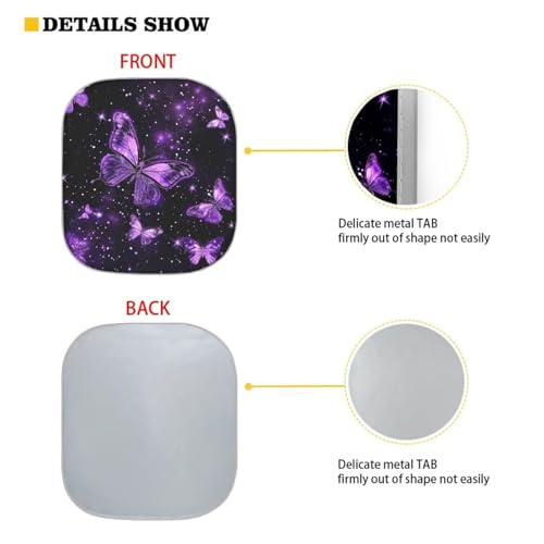Purple Butterfly Car Windshield Sunshade Reflective Fabric Sun Protection Windshield Shade Auto Sun Shade fit Most Car Auto Easy to Storage, Set of 2 - color: Purple Butterfly
