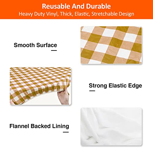 8ft Picnic Table and Bench Cover, Camping Essentials RV Gear, 96 in Waterproof Windproof Outdoor Elastic All Around Tablecloth, Fitted Rectangle Tables and Seats, Coffee-White Checkered - color: Coffee-white Checkered, size: 96"