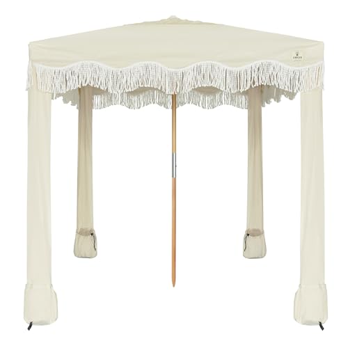 AMMSUN Beach Cabana with Fringe, 7' x 7' Boho Beach Canopy with Tassels, Easy Set up & Premium Wood Pole, Cabana Tent with Sand Pockets, Instant Sun Shade for Sand, Garden, Patio, Beige - color: Beige