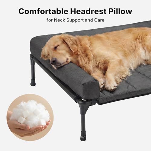 Veehoo Cooling Elevated Dog Bed Add Removable Waterproof Bolster Cushion Mat, Raised Pet Cot with Breathable Teslin Mesh, No-Slip Feet, Dog Couch Bed for Indoor Outdoor, 53 inches, Black - color: Black, size: 53.0"L x 37.5"W x 9.0"Th