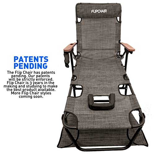 EASYGO PRODUCTS FLIP Face Down Tanning Chaise Lounge Chair with Face & Arm Holes - 4 Legs Support - Textilene Material - 6 Position - Arm Head Rest Pillow - Beach or Home Use - color: Flip Brown
