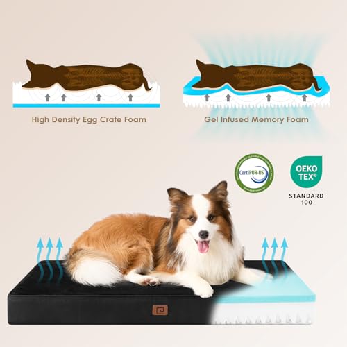 EHEYCIGA Orthopedic Dog Bed Waterproof 47"x29", Memory Foam Pet Bed for XXLarge Dog Bed, Washable Pet Mat with Removable Cover, Black - color: Black, size: 47.0"L x 29.0"W x 3.0"Th