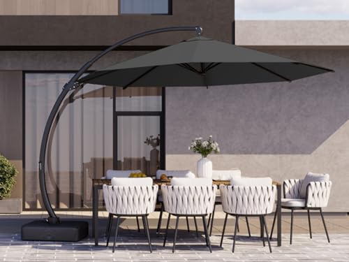 Kingdura 12ft Offset Cantilever Patio Umbrella with Base Included, Large Round Aluminum Outdoor Umbrella, 360° Rotation & Infinite Tilt, Heavy Duty Frame for Deck Pool Backyard, Grey - color: Grey, size: 12 FT