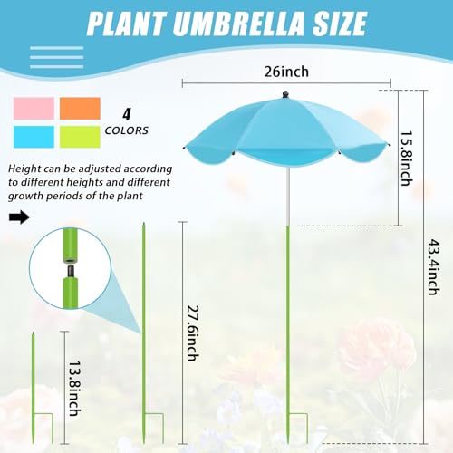Axcoix 4 Pack Upgraded Plant Umbrellas for Outdoor Plants, 26" Larger Garden Plant Umbrella Shade with Adjustable Angle, 43.4" Higher Sun Shade for Plants, Potted Plant, Garden Beds - color: 4 Pack-1Pink 1Blue 1Green 1Orange