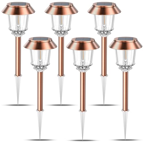 XMCOSY+ Solar Pathway Lights Outdoor - 6 Pack Solar Lights Outdoor Waterproof, 10-40 LM Dimmable Auto On/Off Solar Outdoors Lights Yard Garden Walkway Driveway (Warm White) - color: Copper, size: 6 Packs