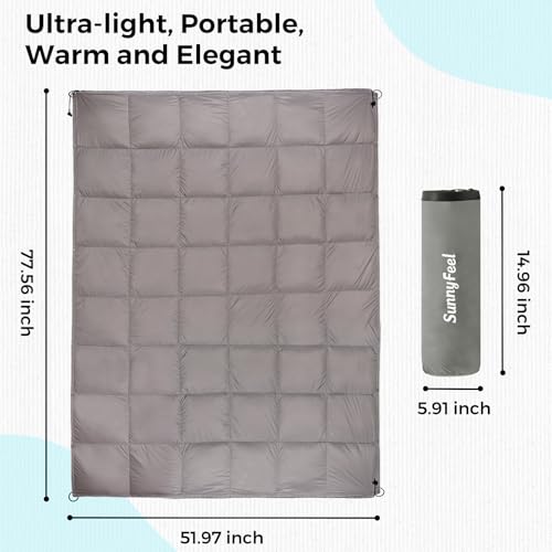 SUNNYFEEL Outdoor Camping Blanket,52"x78", Lightweight Down Waterproof Nylon Blanket Quilt for Traveling Hiking Picnic Stadium Beach Party，Grey - color: Grey