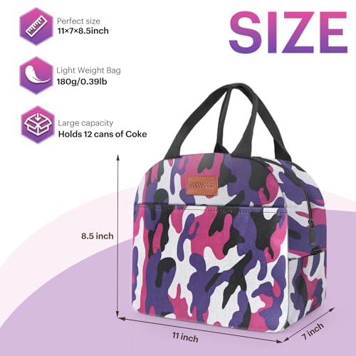 Lunch Bag for Women & Men Adult Insulated Lunch Box, Small Leakproof Cooler Food Lunch Containers Reusable High Capacity Lunch Tote Bags for Work, Travel, Outdoor (Purple Camo) - color: Purple Camo