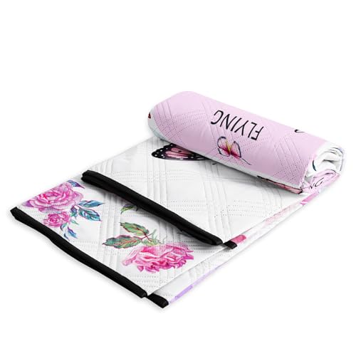 Outdoor Picnic Blanket,Portable Sandproof Waterproof Picnic Mat,Pink Checkerboard Butterfly Printed Camping Beach Mat for Sand and Wet Grass Hiking (Checkerboard L) - color: Checkerboard, size: 6'6" x 6'6" (Rectangular)