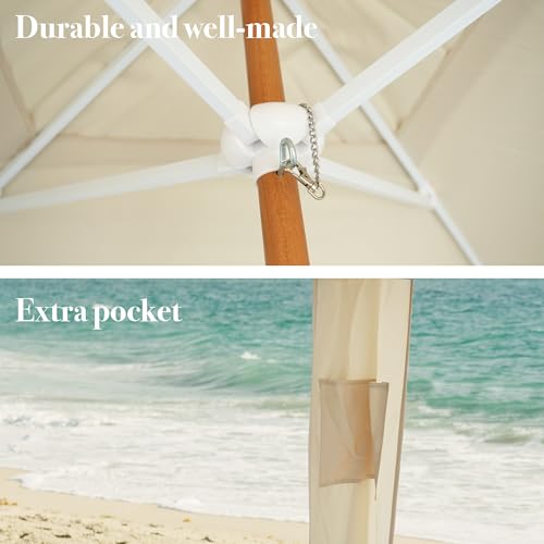 AMMSUN Beach Cabana with Fringe, 7' x 7' Boho Beach Canopy with Tassels, Easy Set up & Premium Wood Pole, Cabana Tent with Sand Pockets, Instant Sun Shade for Sand, Garden, Patio, Beige - color: Beige