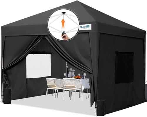 Quictent Privacy 10x10 Pop up Canopy Tent with Sidewalls and Roll-up Ventilated Windows, One Person Easy Setup, Outdoor Commercial Gazebo Shelter Enclosed Waterproof, Bonus 4 Sandbags - color: Black, size: 10x10ft