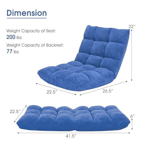 Giantex Floor Chair with Back Support, 14 Adjustable Position, Padded Sleeper Bed, Couch Recliner, Gaming Floor Chairs for Adults, Meditation, Gaming Chair Floor, Blue - color: Blue, size: 26.5"x22.5"x22"