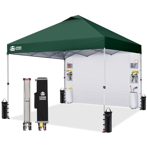CROWN SHADES Canopy Tent 10x10 Pop Up Canopy Outdoor Shade with Pockets Sidewall, Easy Up Sun Shelter with One Person Set Up Center Lock, Portable Instant Camping Beach Canopy Tents, Forest Green - color: Forest Green