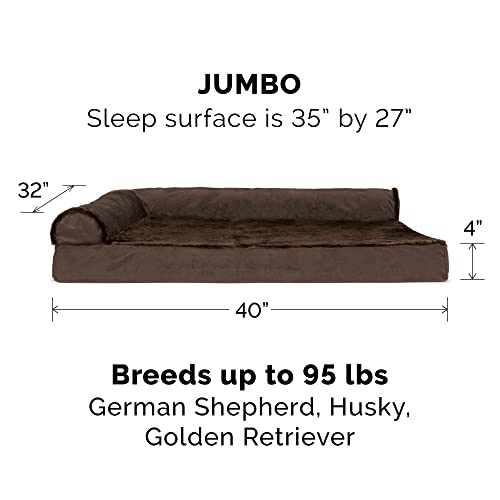 Furhaven Cooling Gel Dog Bed for Large Dogs w/ Removable Bolsters & Washable Cover, For Dogs Up to 95 lbs - Plush & Velvet L Shaped Chaise - Sable Brown, Jumbo/XL - color: (Plush & Velvet) Sable Brown, size: Jumbo