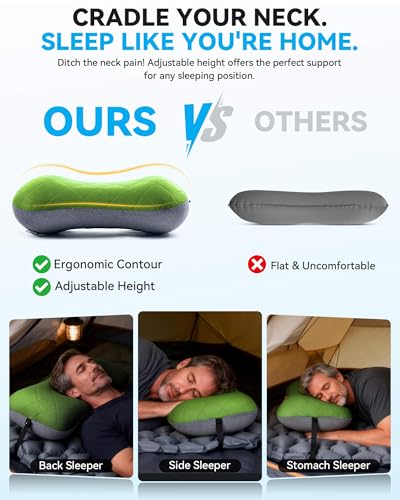 Hikenture Camping Pillow with Removable Cover - Ultralight Inflatable Pillow for Neck Lumbar Support - Upgrade Backpacking Pillow - Washable Travel Air Pillows for Camping, Hiking, Backpacking - color: Green
