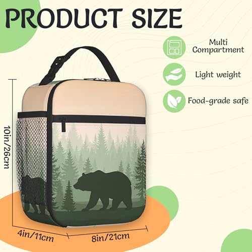 Insulated Lunch Bag,Forest Bear Durable Lightweight Lunch Box for Kids,Green Animal Portable Thermal Picnic Cool Bags Girls Boys School Daycare,Work,Camping - color: Forest Bear