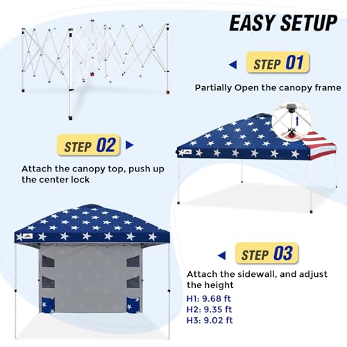 EAGLE PEAK Commercial Canopy 10x10 with Sidewall Storage, Easy OnePerson Setup Pop Up Canopy Tent with Roller Bag, Stakes, Ropes, and Weight Bags, American Flag - color: American Flag