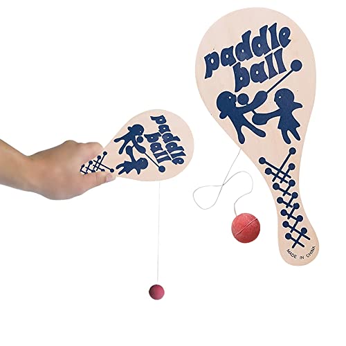 The Dreidel Company 12-Pack, 9.25 Inch Paddle Ball, Wooden Paddle Ball with String, Party Favor, Indoor and Outdoor Toy,