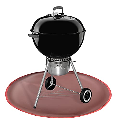Round Under Grill Splatter Mat, Flame Retardant Heat Resistant BBQ Gas Grill Air Fryer Fire Pit Protective Mat for Deck Patio Lawn Ground Outdoor or Campsite Protection Ember Mat Pad Round Red 36inch