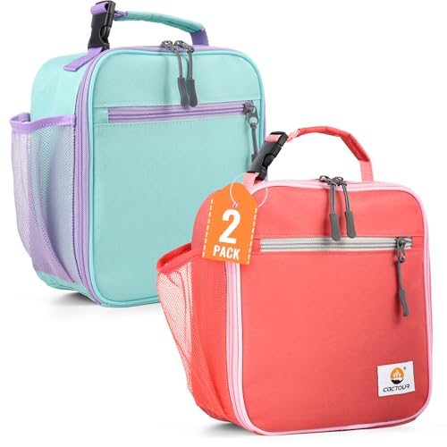 CaCTOUR Lunch Box Kids,2 Packs Insulated Lunch Bag for Girls Boys,Soft Bag Mini Cooler Back to School Thermal Reusable Lunch Bag for Work School Picnic（Light Green & Pink - color: 2pk Light Green+Pink