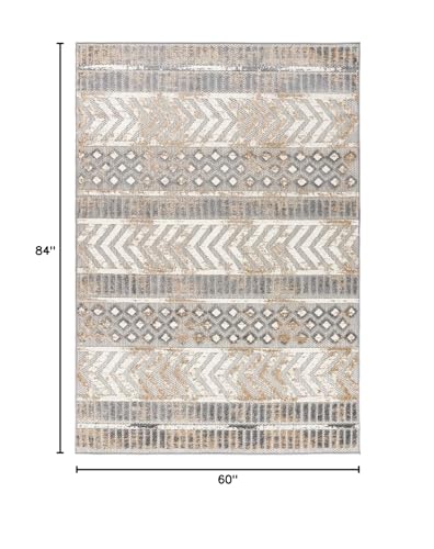 Rugshop Distressed Geometric Indoor/Outdoor Beige Area Rug Modern Tribal Stripe, Durable Stain Resistant Perfect for Patio, Backyard, Deck and Outdoor Lounge 5' x 7' - size: 5' x 7' (Rectangular)