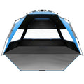 OutdoorMaster Beach Tent with Blackout Shelter Technology, Portable Sun Shade Shelter 4 Person, Pop Up Beach Tents with UPF 50+ UV Protection, 9.5mm Thick Pole, 3 Ventilating Mesh Windows -Blue - color: Blue