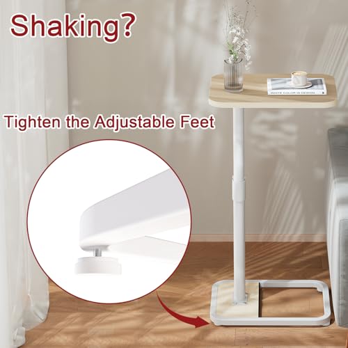 GOYLSER C Shaped End Table for Couch, Height Adjustable Rotatable Couch Tray Tables Sofa Table Tv Trays for Bedroom, Natural Wooden Swivel Side Table for Small Spaces - color: Natural, style: Standard C Table