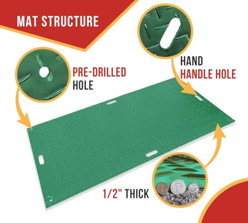 Mytee Products 4' x 8' Green Ground Protection Mats with Double Sided Diamond Plated Tread Design - High-Density Polyethylene Mat, Easily Supports 120 Ton Loads on Lawns, Dirt, and Any Other Areas - color: Green, size: 1 - Pack