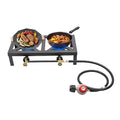 Portable Double Burner Propane Camp Stove, Cast Iron Outdoor Gas Cooker with 0–10 PSI Adjustable Regulator & Hose, 2 Burner Tabletop Stove for Camping, Tailgating, Patio Cooking