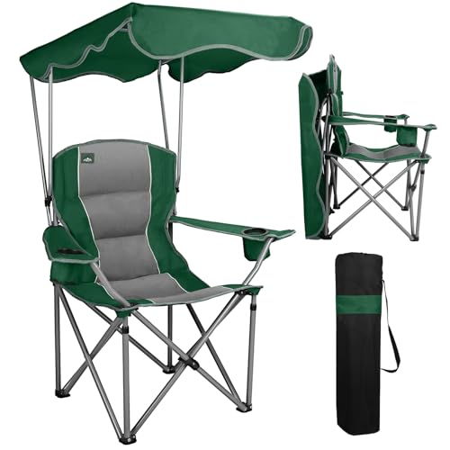 Northroad Folding Camping Chairs with Canopy Shade, Beach Chair w/Cup Holders, Armrests & Carry Bag for Outdoors Travel Sports Fishing, Green - color: Green