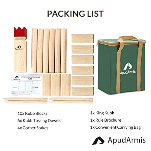 ApudArmis Kubb Yard Game Set, Viking Chess Outdoor Clash Toss Yard Game with Carrying Case - Rubber Wooden Backyard Lawn Games Set for Teenagers Adults Family - color: Burlywood