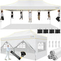 Hoteel 10x20 Pop Up Canopy Tent Heavy Duty with 6 Sidewalls, Waterproof Party Tent, Easy Set-up Commercial Instant Tents with Roller Bag & Sandbags, Hexagonal Leg (1-Year Warranty) - color: White, size: 10×20 （6 Walls）