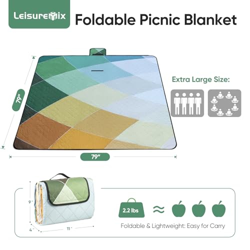 Picnic Blanket Waterproof Extra Large 79"x79" 210D Oxford Outdoor Blanket for Grass Portable Sand Proof Beach Blanket for 6-8 Adults (Nature Palette) - color: Nature Palette