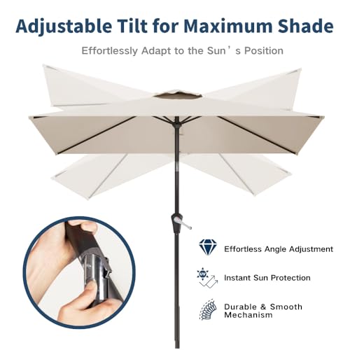 6.5' x 10' Rectangular Patio Umbrella Large Outdoor Market Umbrella w/ UV Protection, Push Button Tilt and Crank Lift, Rectangle Table Umbrella for Garden, Deck, Pool, Patio, Creamy White - color: Creamy White