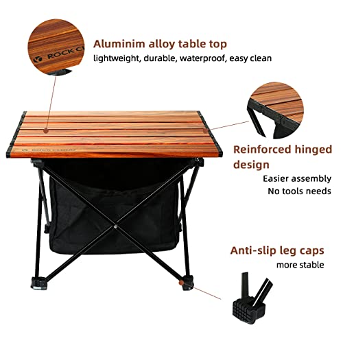 ROCK CLOUD Portable Camping Table Ultralight Aluminum Camp Table with Storage Bag Folding Beach Table for Camping Hiking Backpacking Outdoor Picnic, Small - color: Wood Grain, With Storage Bag, size: Small