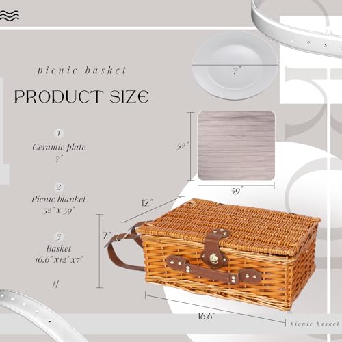 Picnic Basket Set for 4 with Waterproof Blanket Mat Insulation Bag Wicker Floral Brown Classic Fresh for Christmas Thanksgiving Wedding Birthday Camp Outdoor Beach Travel - color: Brown and White Flower