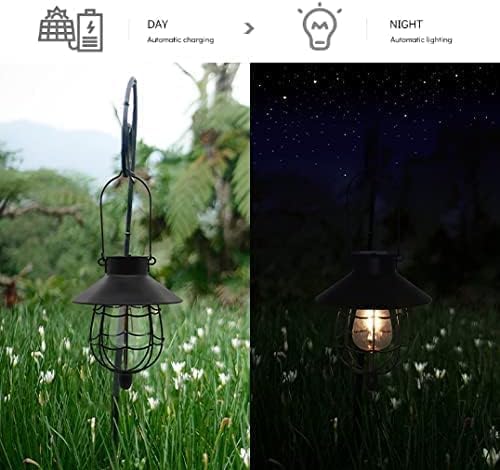 YAKii 6 Pack Solar Lantern Hanging Waterproof Outdoor Metal Solar Lamp with Warm White Light Decorate for Yard Garden Pathway Patio Porch (Black) - style: Black-6 pack
