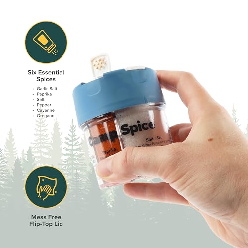 Coghlan’s Multi-Spice Shakers – Compact 6-in-1 Seasoning Containers for Camping, Travel, BBQ & Everyday Cooking – Lightweight, Portable, Mess-Free Design – Made in USA
