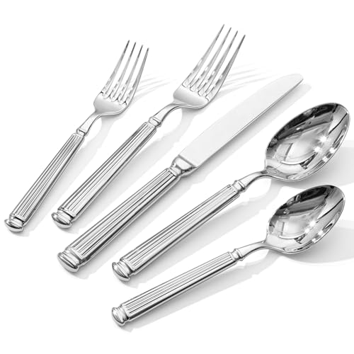 KINGSTONE Silverware Set, 10-Piece 18/10 Stainless Steel Flatware Set - Roman Column Embossed Thick Handle, for Wedding, Home, Restaurant, Kitchen and Party, Mirror Polish & Dishwasher Safe - size: 10-Piece