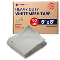 Tarps Now 6' x 8' White Heavy Duty Mesh Tarp with Brass Grommets - UV Resistant Reflective White 75% Sun Shade, Backyard, Patios, Breezeways, Gazebos, Kennels, or Mesh for Flatbeds, Trucks or Trailers - size: 6' X 8'