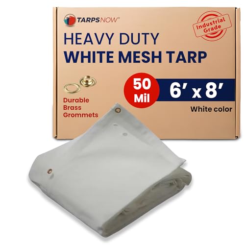 Tarps Now 6' x 8' White Heavy Duty Mesh Tarp with Brass Grommets - UV Resistant Reflective White 75% Sun Shade, Backyard, Patios, Breezeways, Gazebos, Kennels, or Mesh for Flatbeds, Trucks or Trailers - size: 6' X 8'
