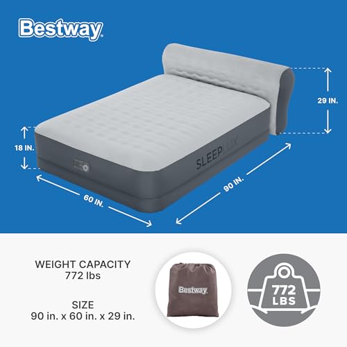 SleepLux Queen Air Mattress with Headboard | Supersoft Snugable Top, Extra Durable Tough Guard | Raised Airbed with Built in Pump + USB Charger (90"x60"x29") Grey - style: Queen ToughGuard with Headboard