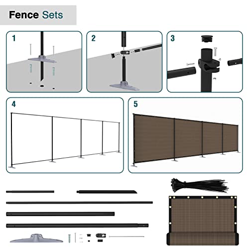 ECOOPTS Privacy Fence Set with Poles and Rails Ground Spikes Fence Kit for Garden Patio Pool Yard (5'Hx12'L, Brown) - color: Brown, size: 0 5'Hx12'L