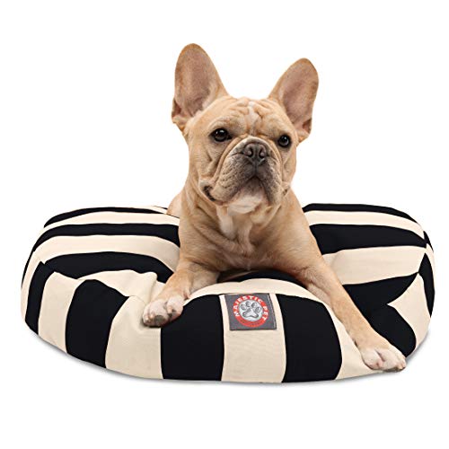 Black Vertical Stripe Small Round Indoor Outdoor Pet Dog Bed With Removable Washable Cover By Majestic Pet Products - color: Black, size: Small