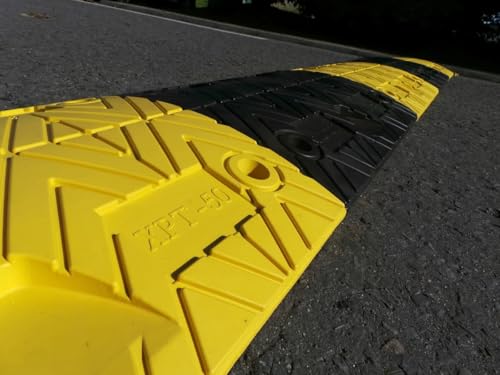 Pittman 34 ft XPT Eco Speed Bump Kit with Cable Channels, Heavy Duty Plastic-Rubber Reflective Black/Yellow Modular Traffic Hump for Asphalt, Concrete, Includes Mounting Hardware - 84 Bolts (755681) - size: 34'