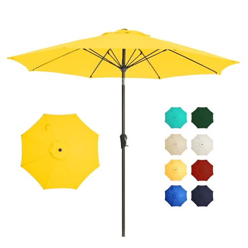9FT Outdoor Patio Umbrella Outdoor pool Umbrella with Push Button Tilt and Crank, Market Umbrella 8 Sturdy Ribs UV Protection for Garden, Deck, Backyard (Yellow) - color: Yellow
