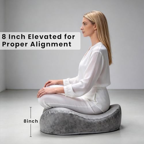 Meditation Cushion for Floor Sitting, 23" Wide Memory Foam Floor Seat with Foot Rest, 8" Thick Cushion for Cross-Legged or Kneeling Posture, Yoga & Mindfulness Grey - color: Grey